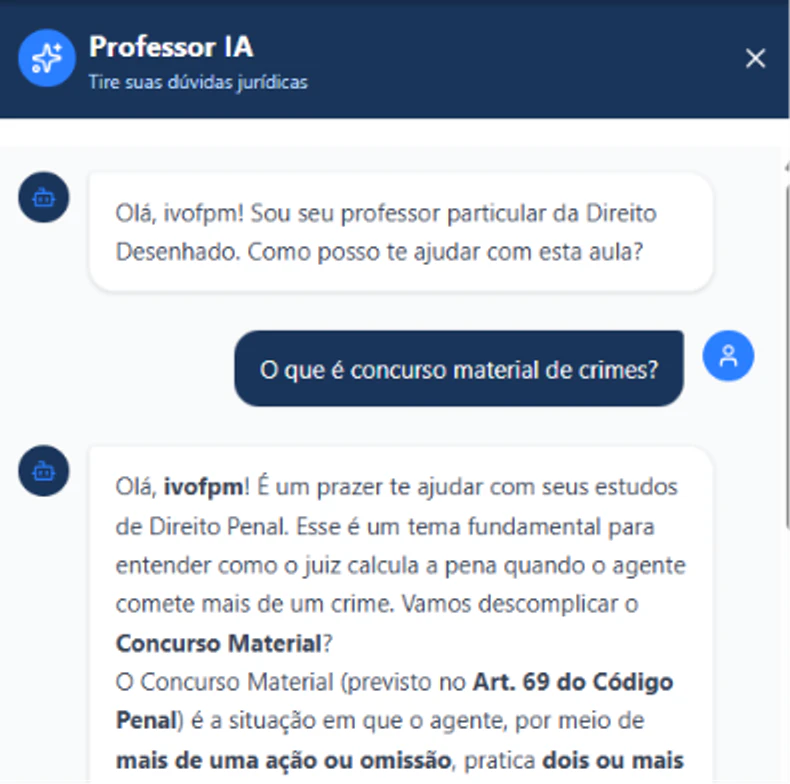 Conversa real com o Professor IA do Direito Desenhado
