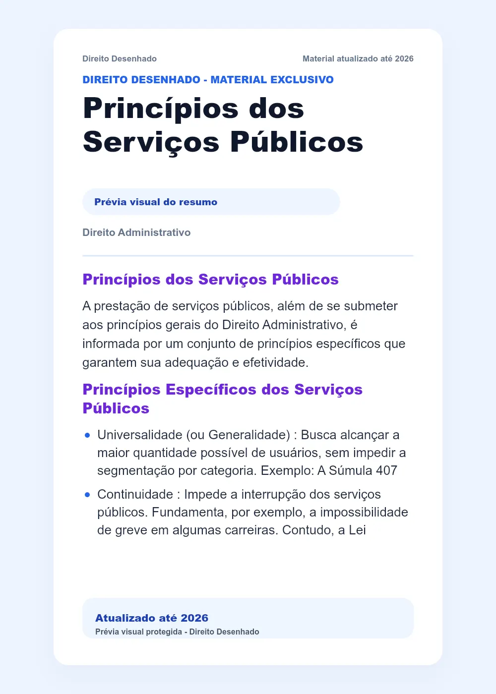 Resumos de Direito Administrativo: Princípios dos Serviços Públicos