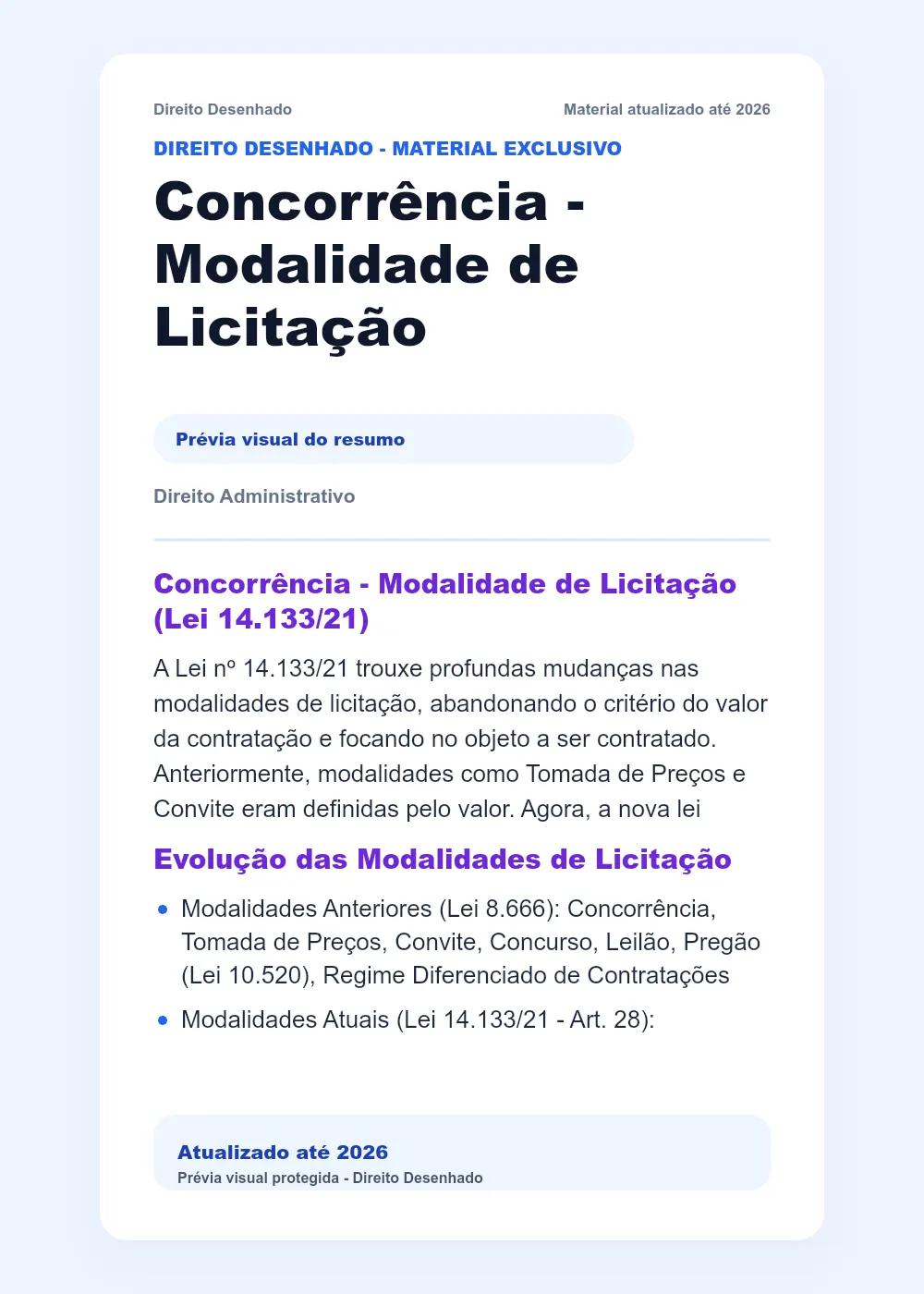 Resumos de Direito Administrativo: Concorrência - Modalidade de Licitação