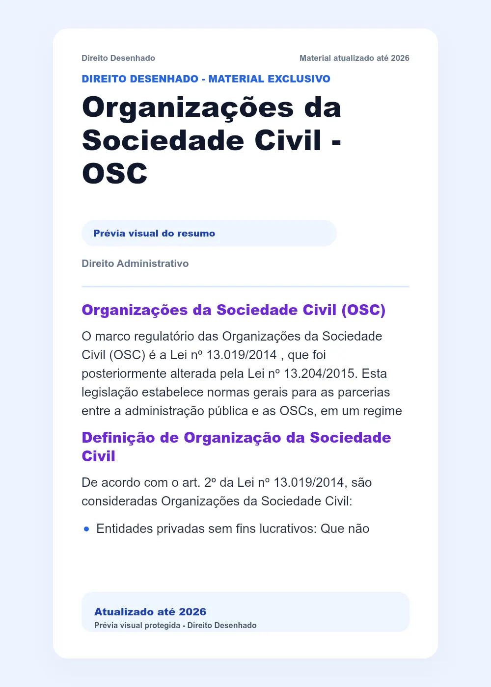 Resumos de Direito Administrativo: Organizações da Sociedade Civil - OSC