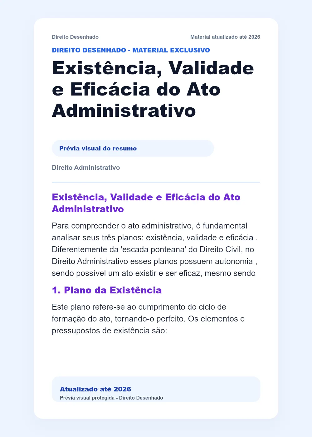 Resumos de Direito Administrativo: Existência, Validade e Eficácia do Ato Administrativo