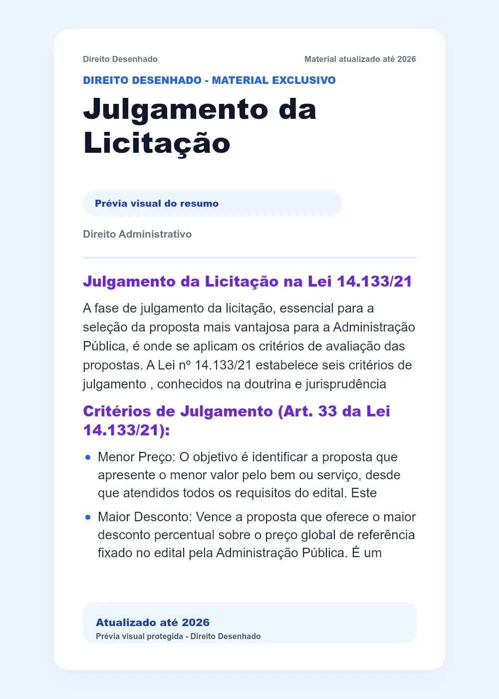 Resumos de Direito Administrativo: Julgamento da Licitação