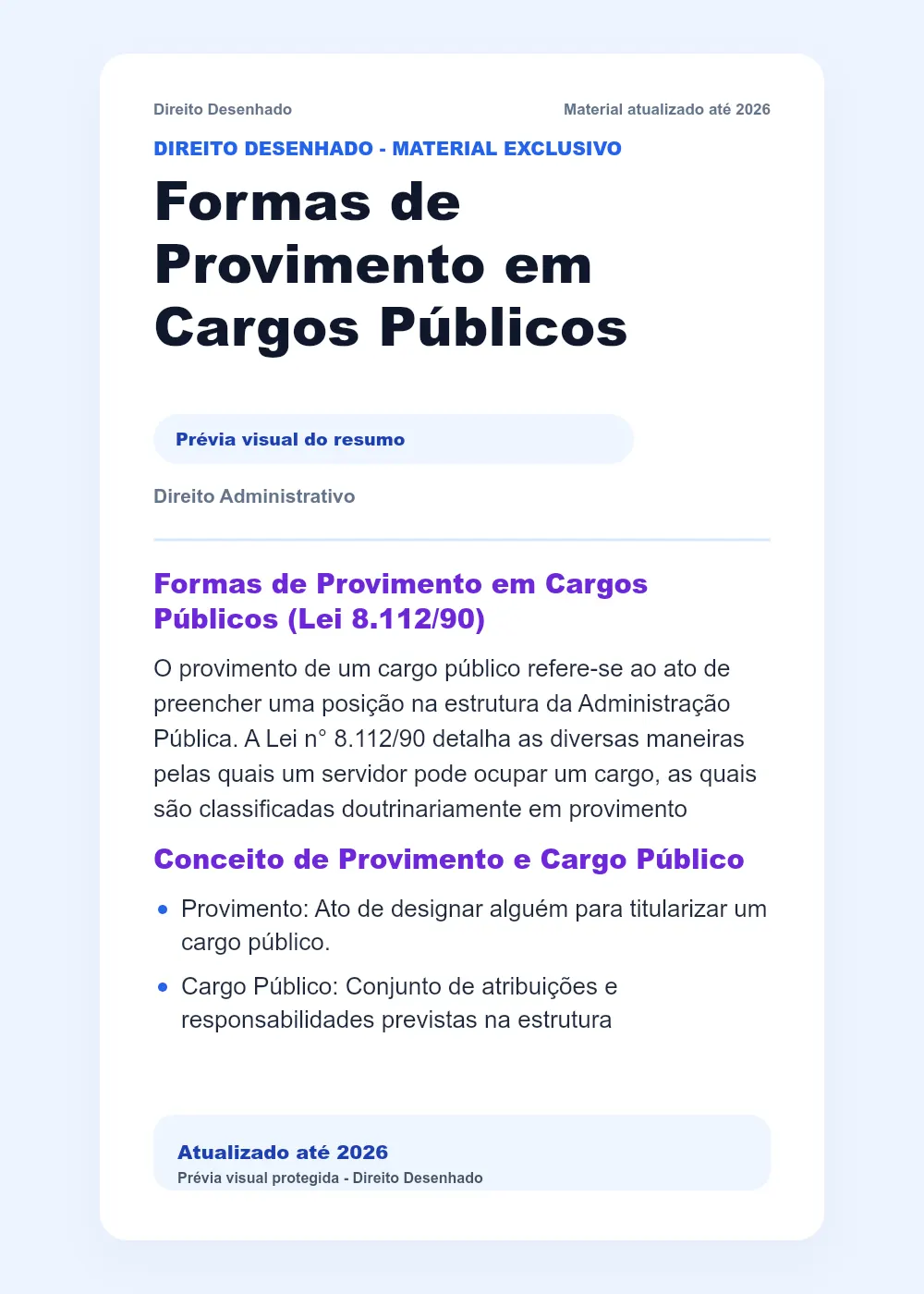 Resumos de Direito Administrativo: Formas de Provimento em Cargos Públicos