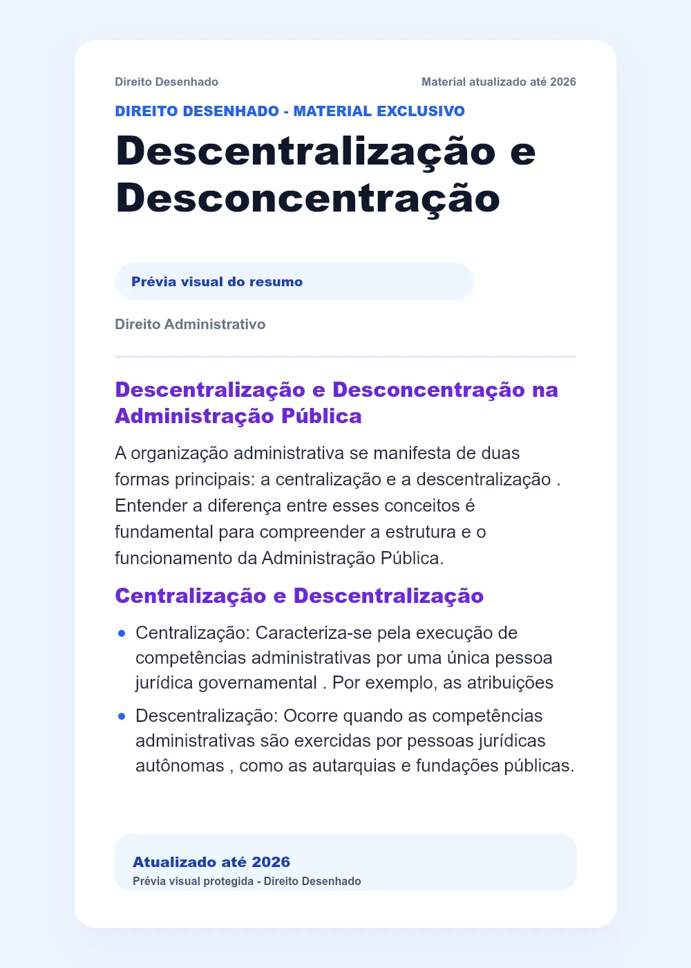 Resumos de Direito Administrativo: Descentralização e Desconcentração