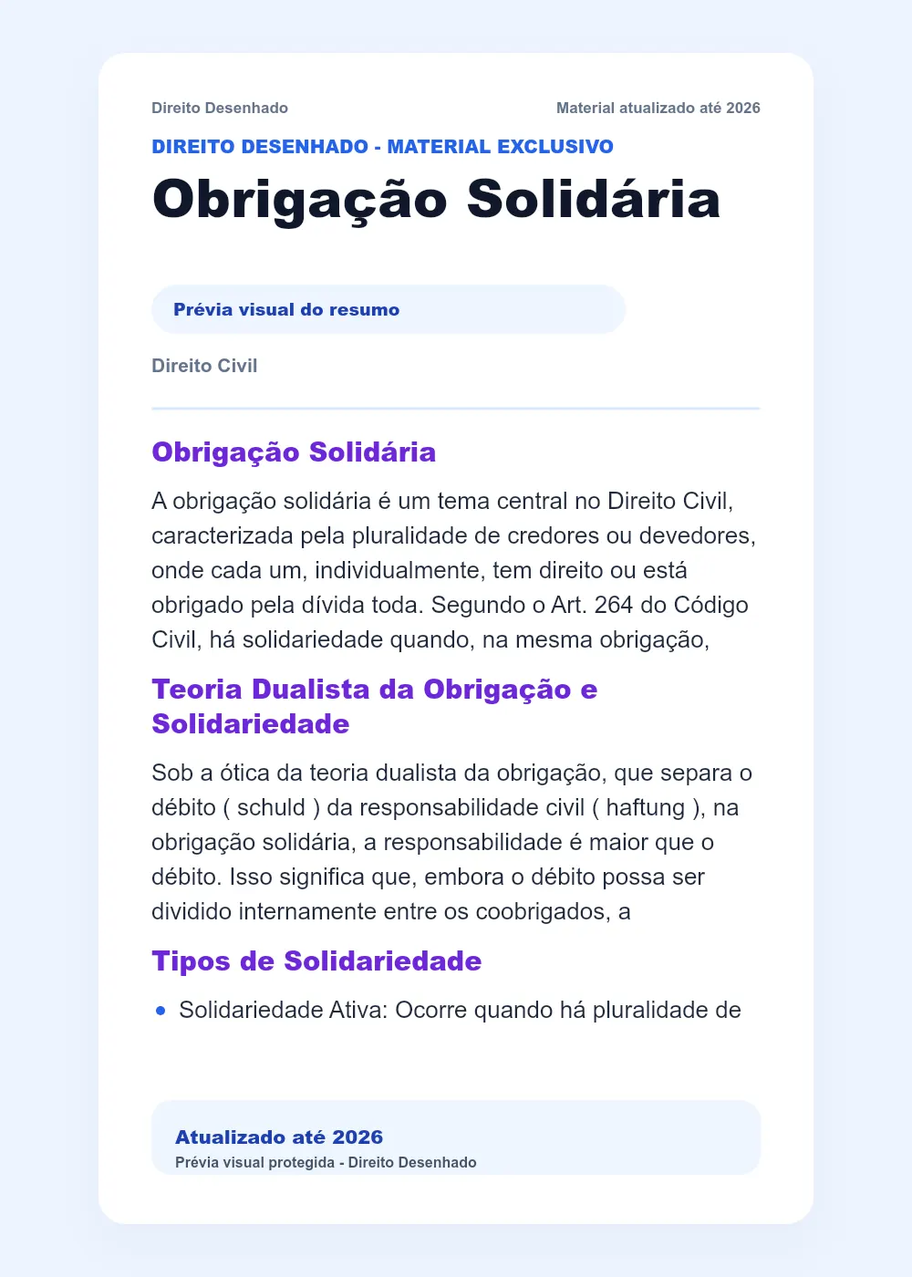 Resumos de Direito Civil: Obrigação Solidária