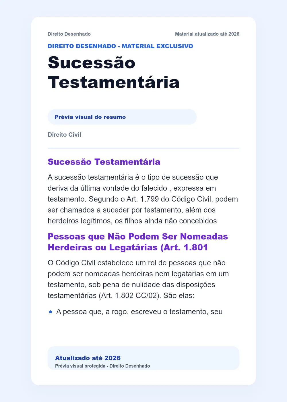 Resumos de Direito Civil: Sucessão Testamentária