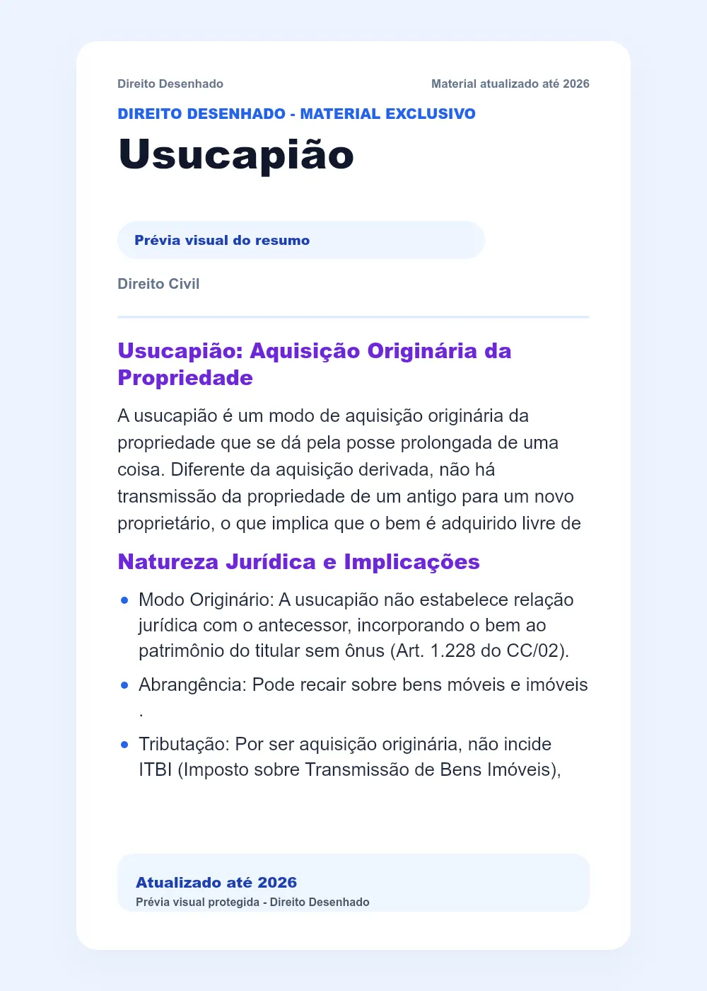 Resumos de Direito Civil: Usucapião