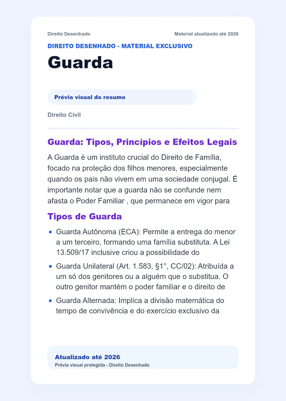 Resumos de Direito Civil: Guarda