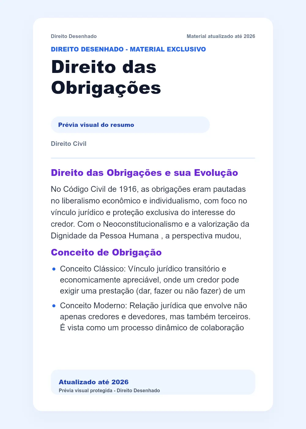 Resumos de Direito Civil: Direito das Obrigações