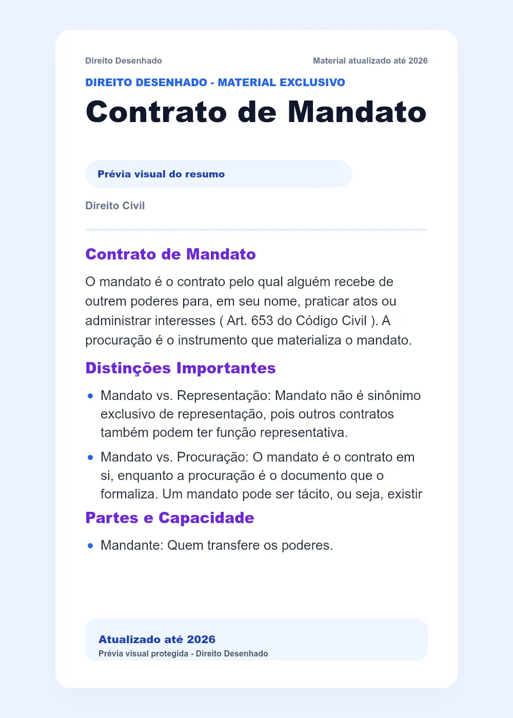 Resumos de Direito Civil: Contrato de Mandato