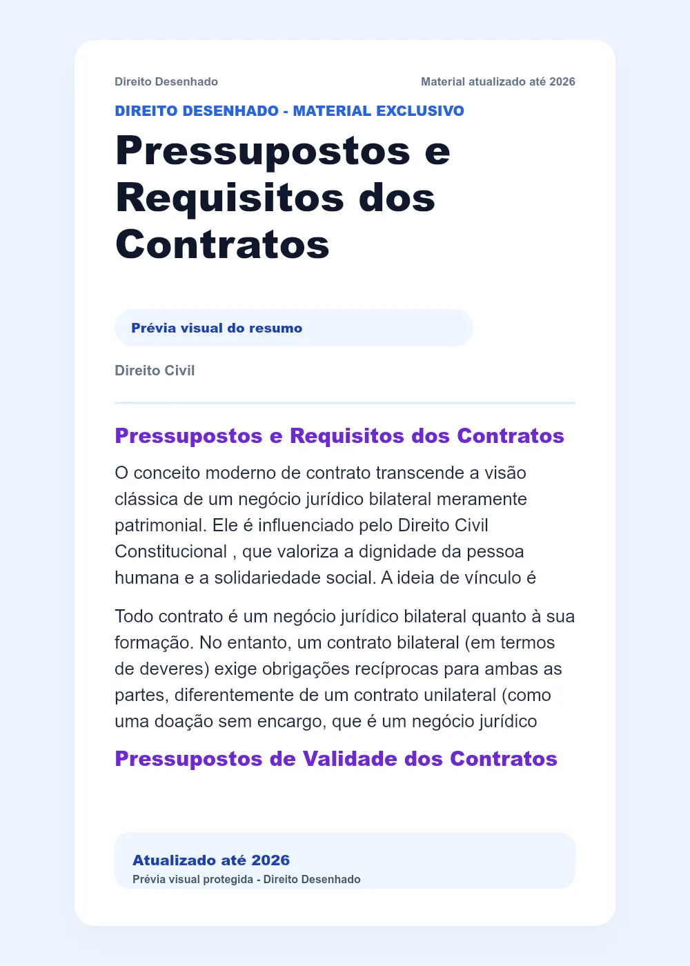Resumos de Direito Civil: Pressupostos e Requisitos dos Contratos