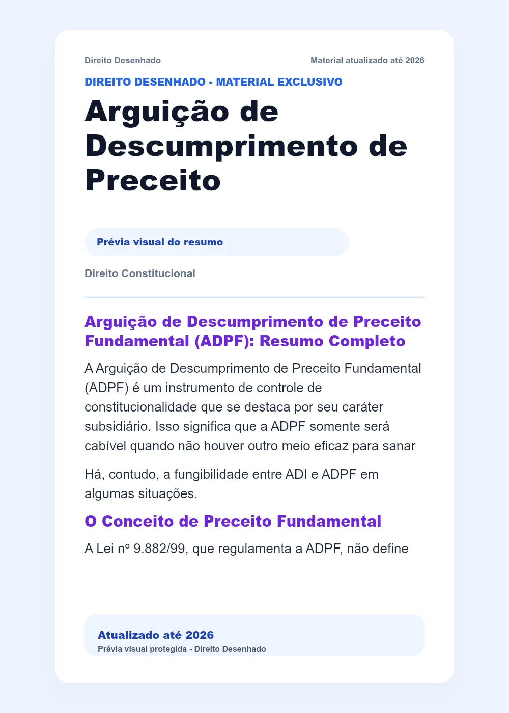 Resumos de Direito Constitucional: Arguição de Descumprimento de Preceito Fundamental - ADPF