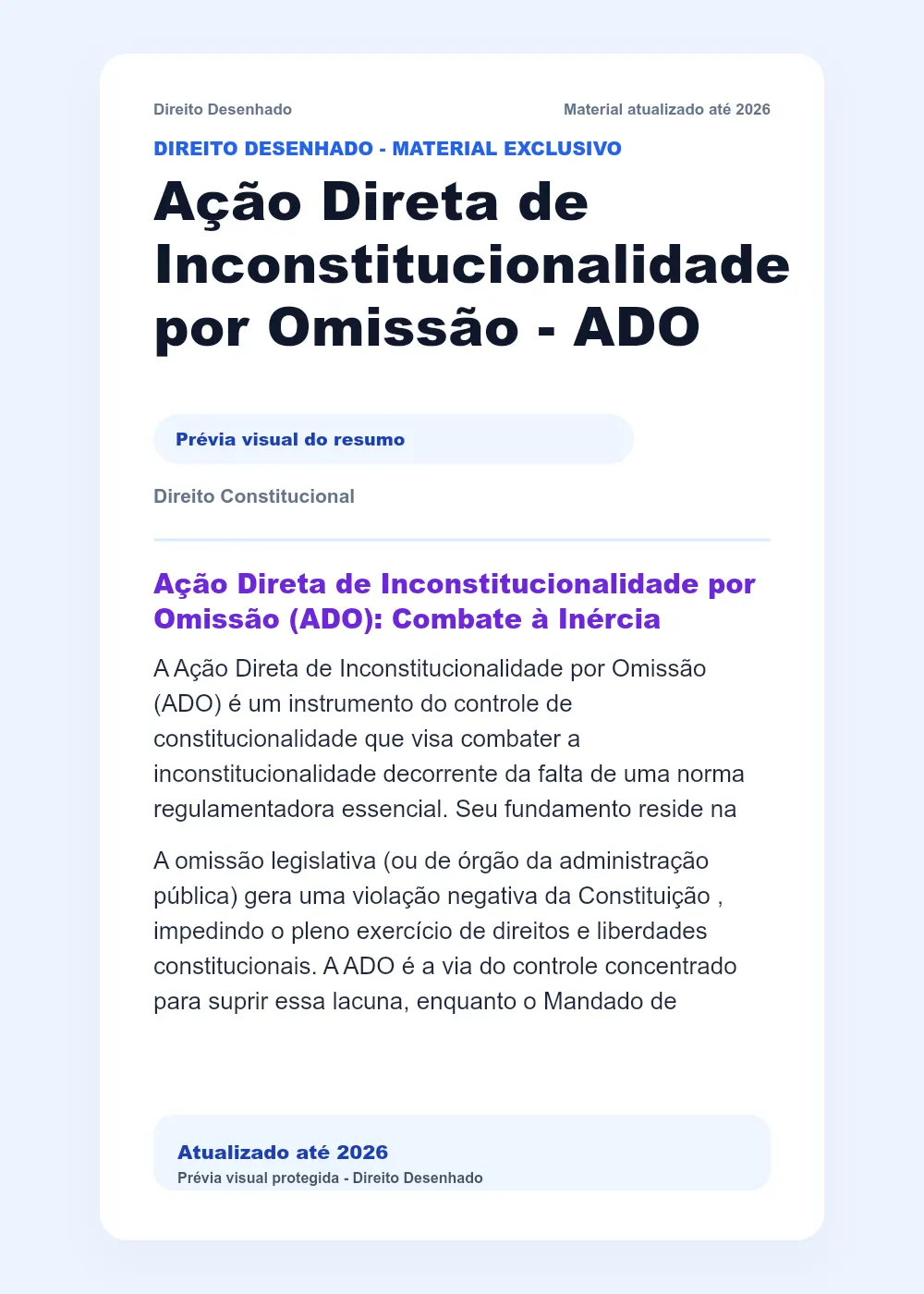 Resumos de Direito Constitucional: Ação Direta de Inconstitucionalidade por Omissão - ADO