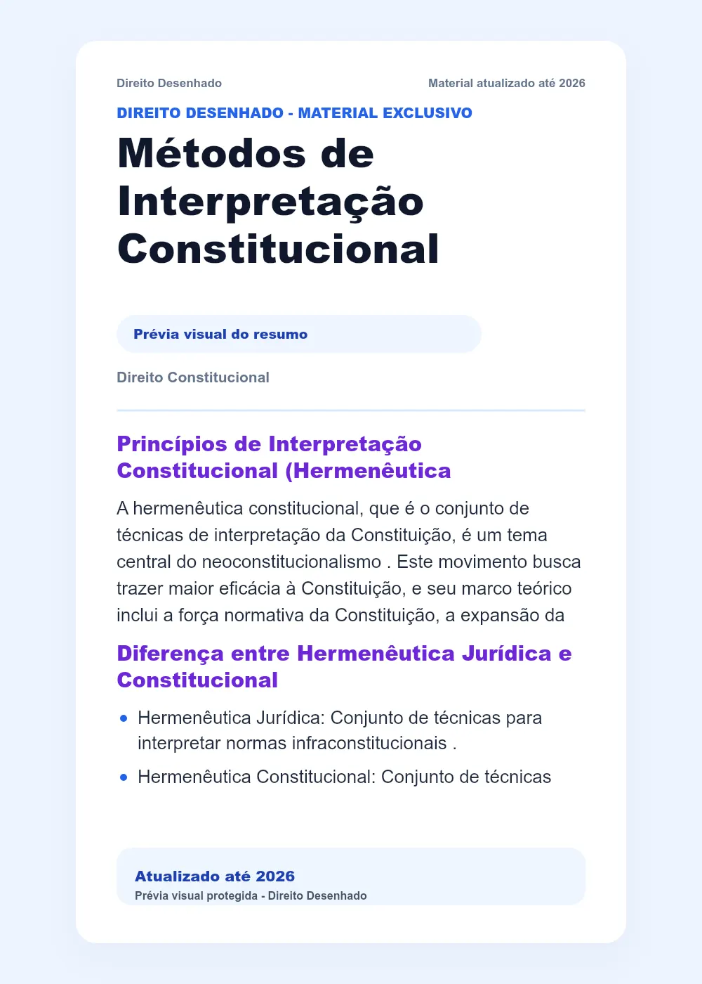 Resumos de Direito Constitucional: Métodos de Interpretação Constitucional