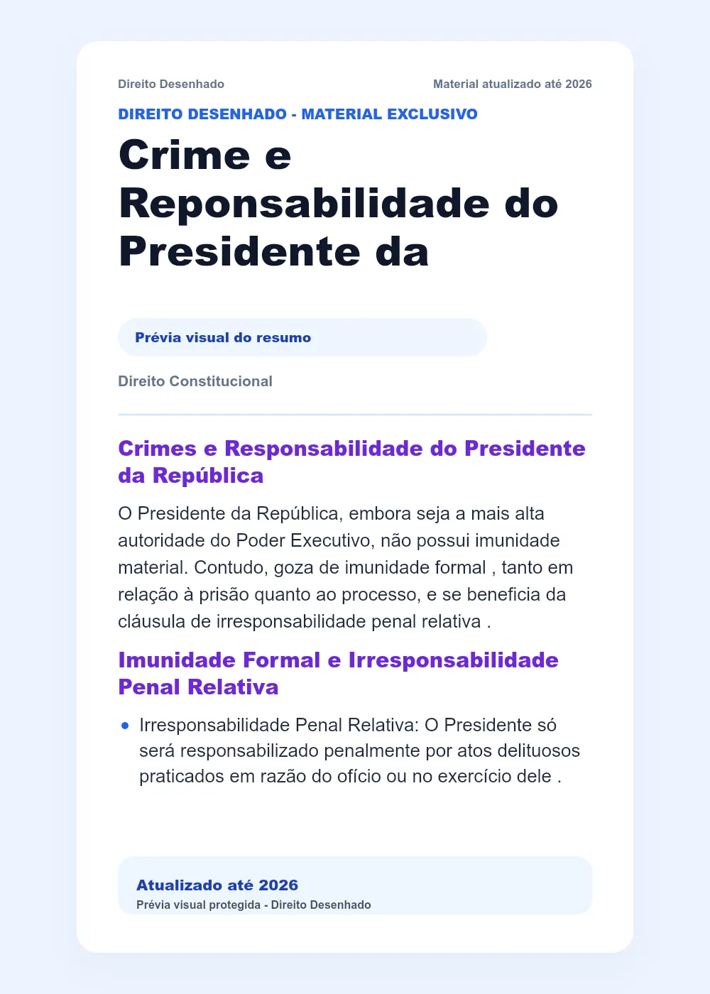 Resumos de Direito Constitucional: Crime e Reponsabilidade do Presidente da República