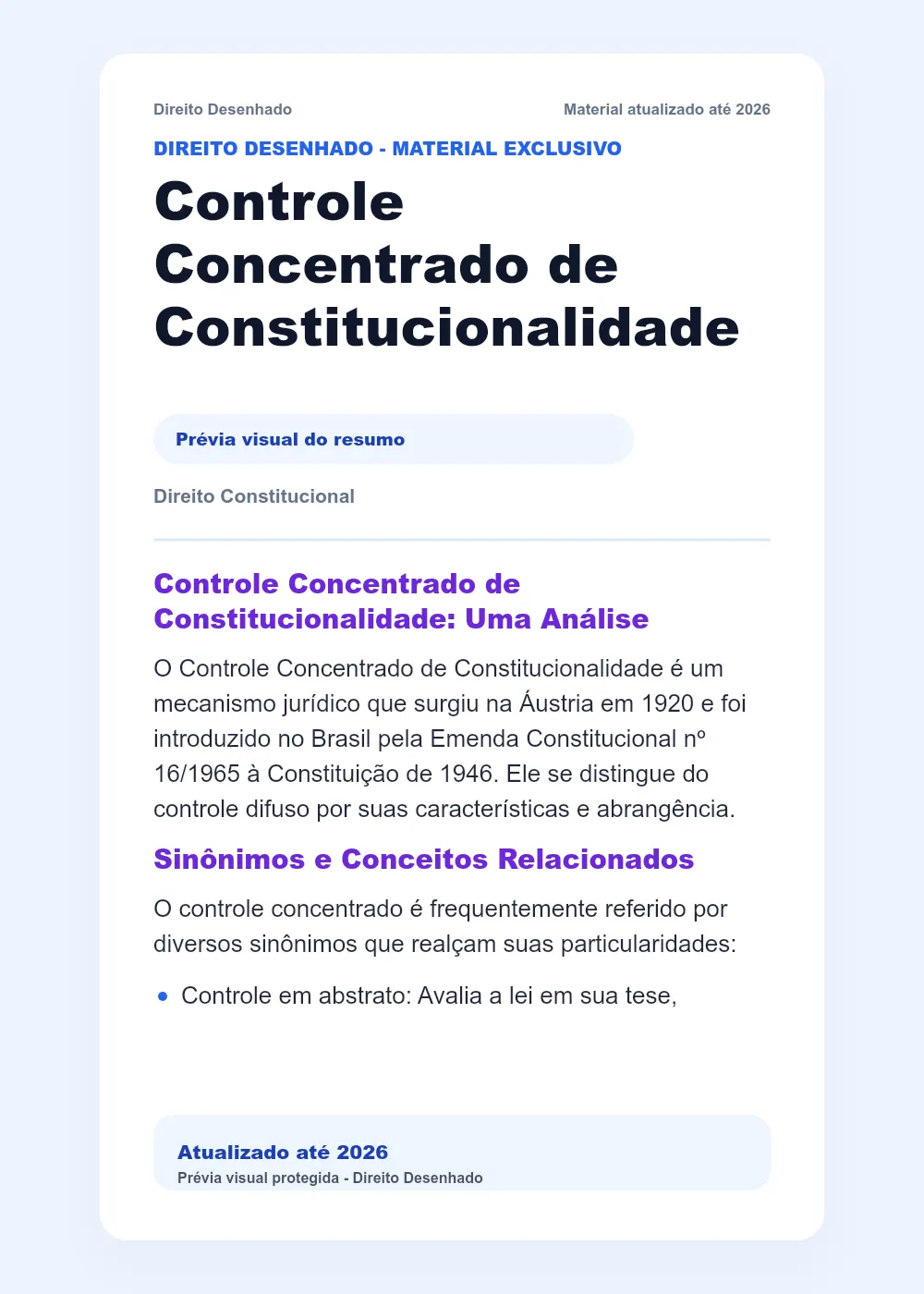Resumos de Direito Constitucional: Controle Concentrado de Constitucionalidade