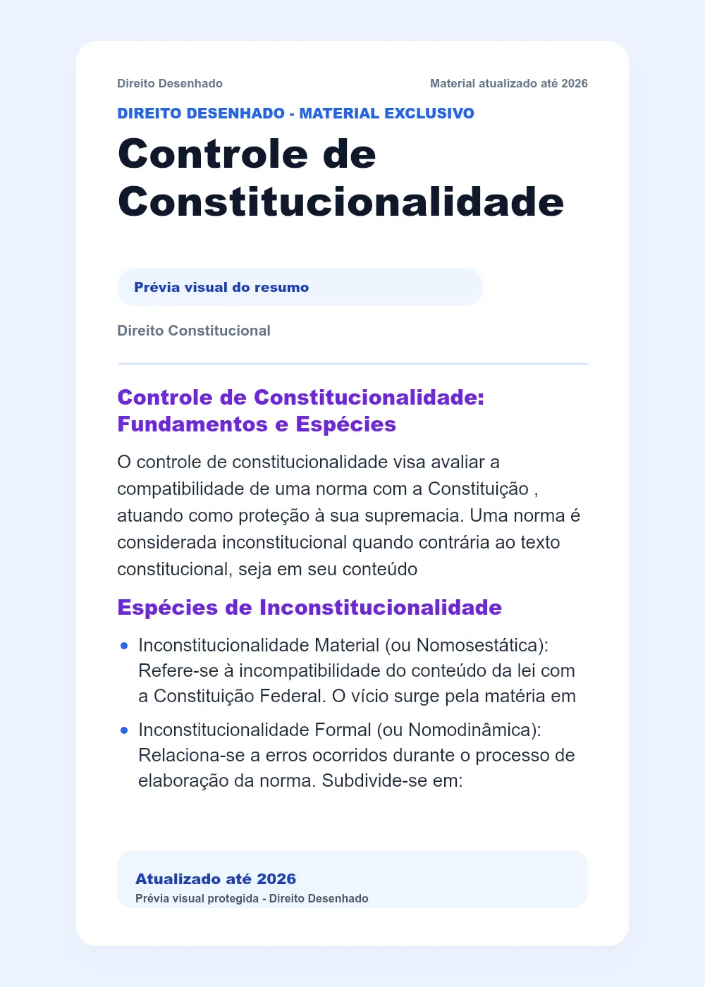 Resumos de Direito Constitucional: Controle de Constitucionalidade