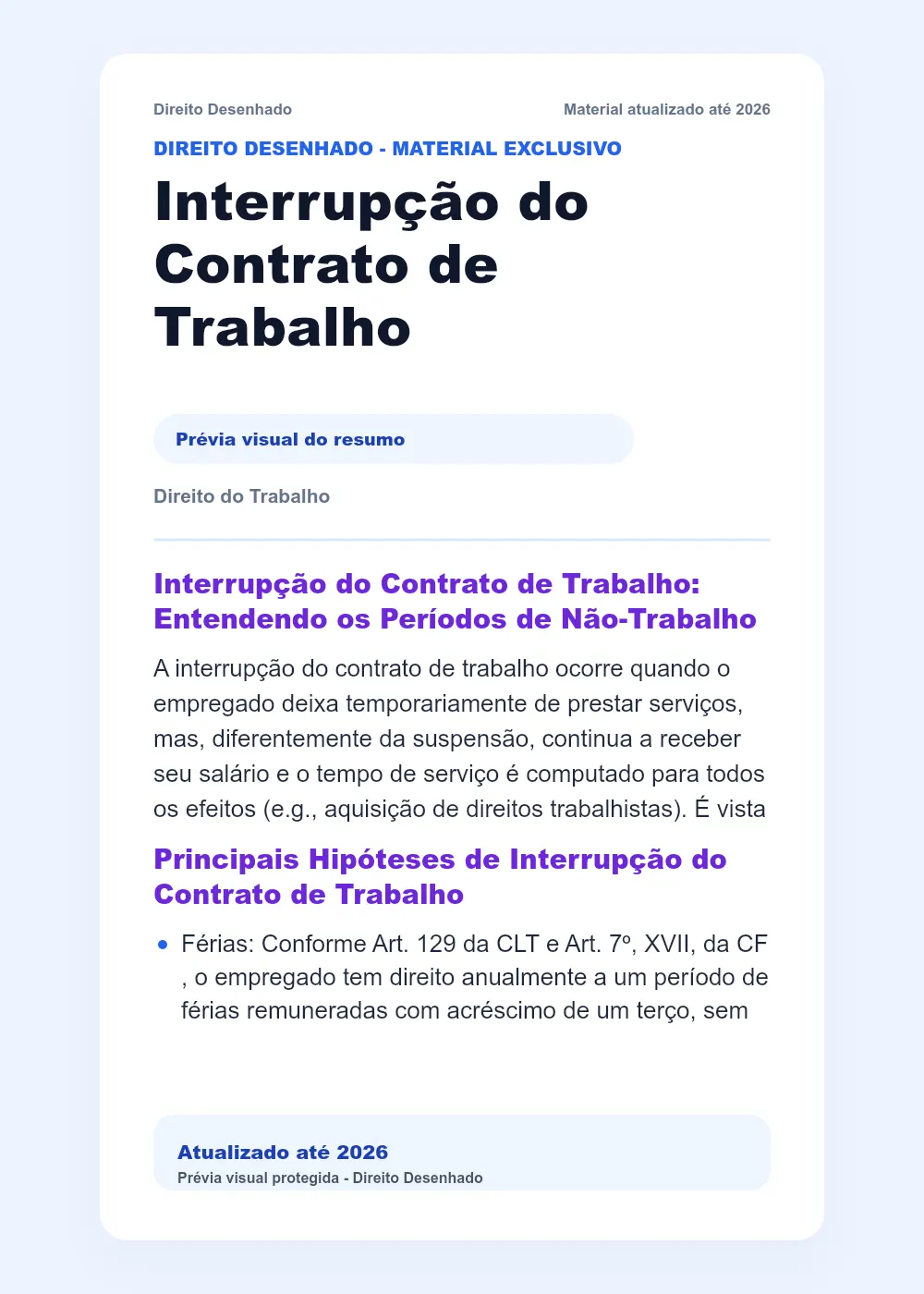 Resumos de Direito do Trabalho: Interrupção do Contrato de Trabalho
