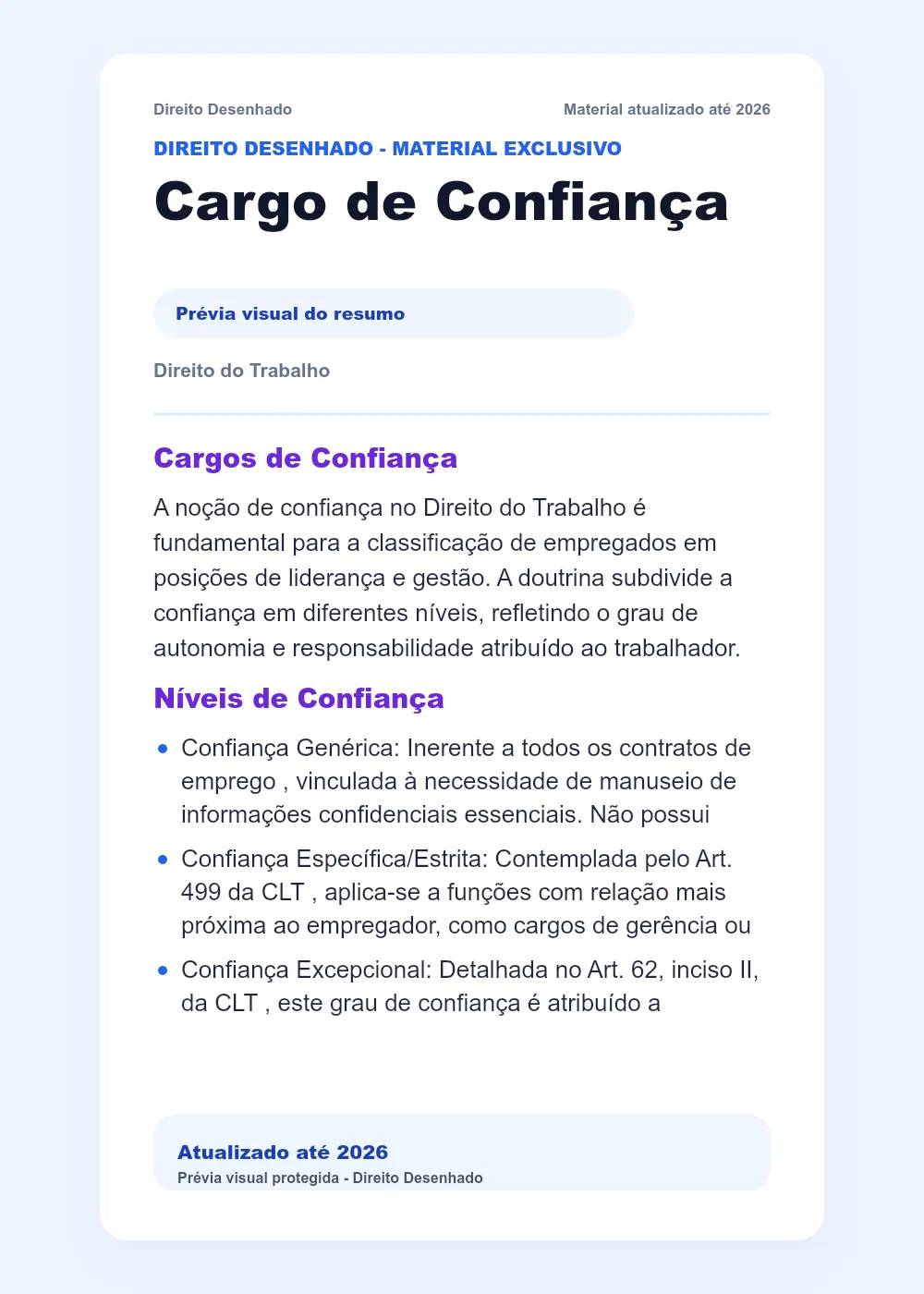 Resumos de Direito do Trabalho: Cargo de Confiança