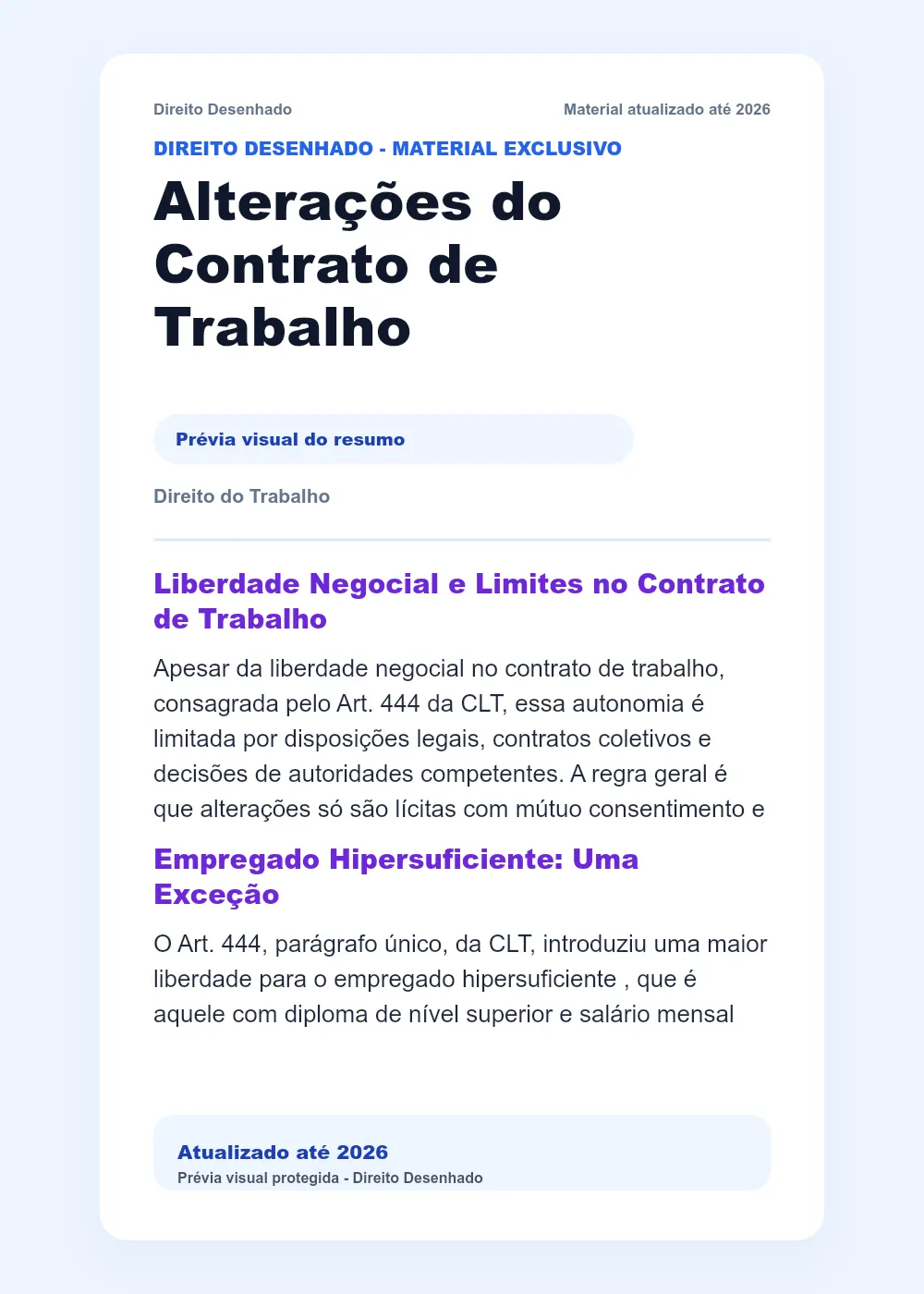 Resumos de Direito do Trabalho: Alterações do Contrato de Trabalho