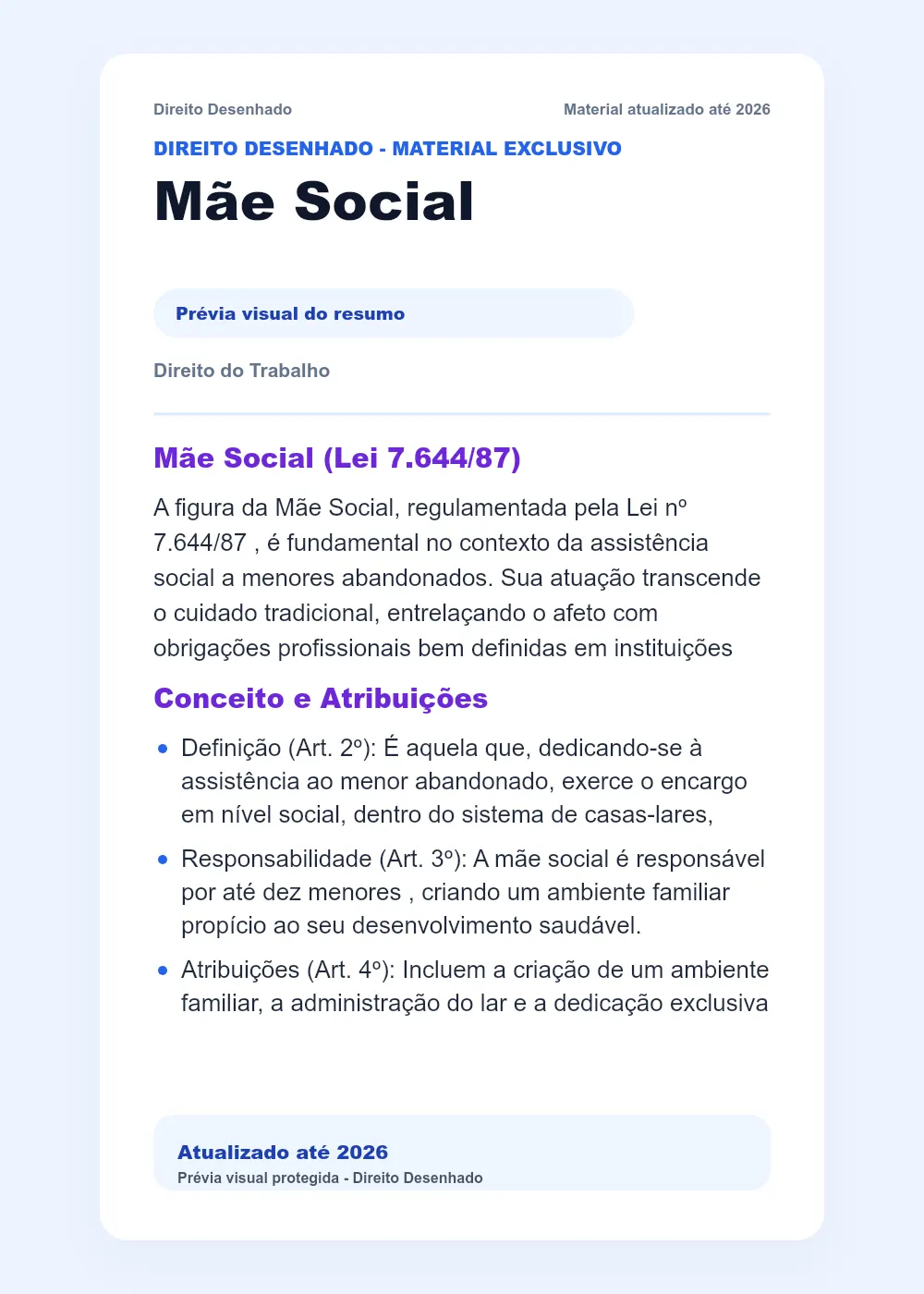 Resumos de Direito do Trabalho: Mãe Social