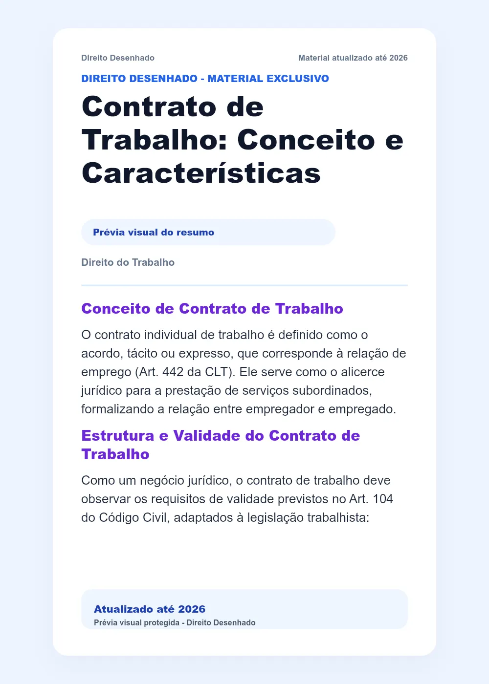 Resumos de Direito do Trabalho: Contrato de Trabalho: Conceito e Características