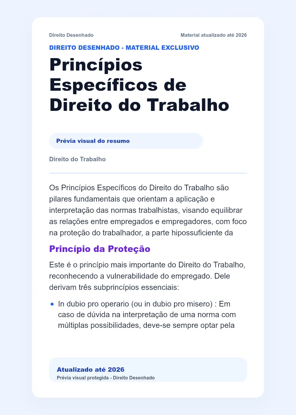 Resumos de Direito do Trabalho: Princípios Específicos de Direito do Trabalho