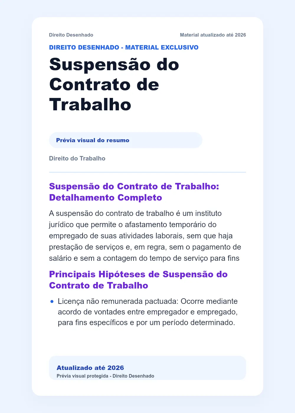 Resumos de Direito do Trabalho: Suspensão do Contrato de Trabalho