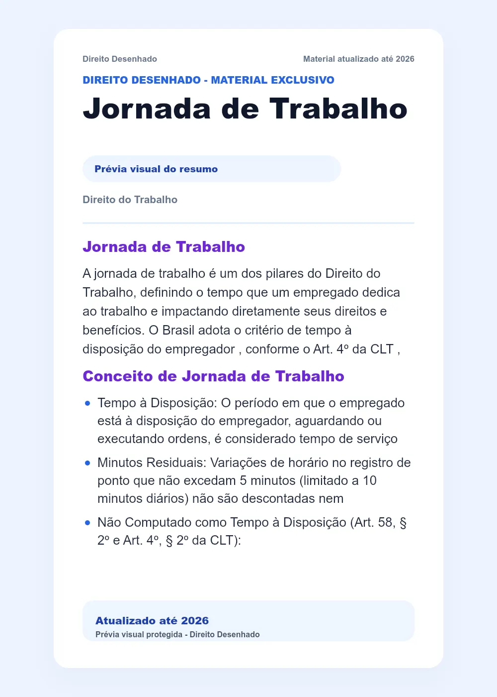 Resumos de Direito do Trabalho: Jornada de Trabalho