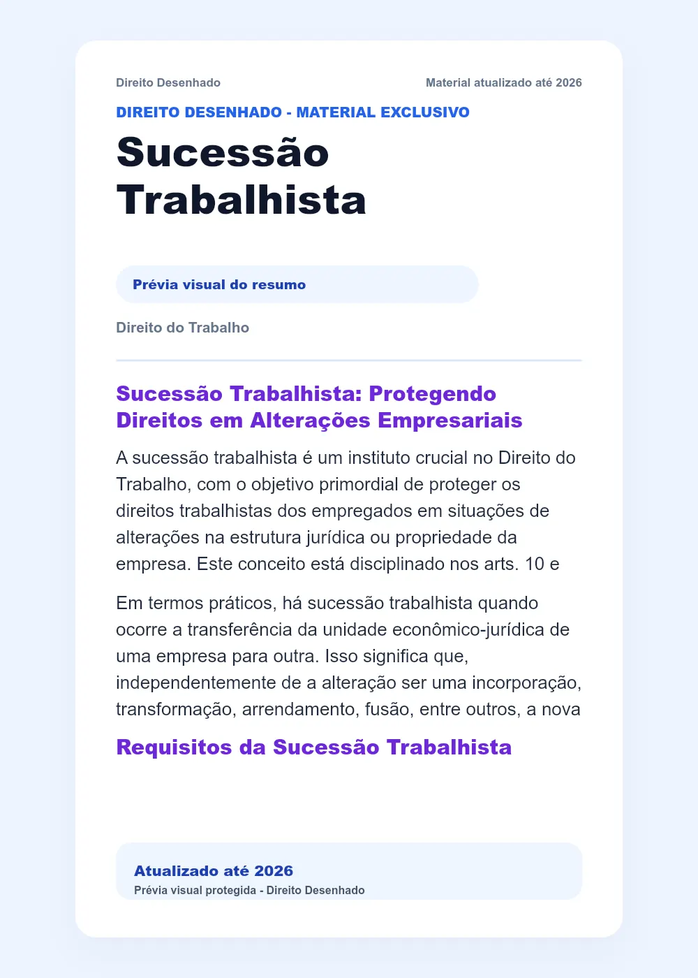 Resumos de Direito do Trabalho: Sucessão Trabalhista