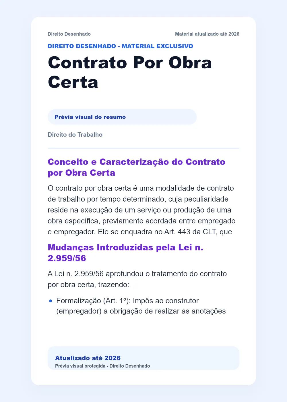 Resumos de Direito do Trabalho: Contrato Por Obra Certa
