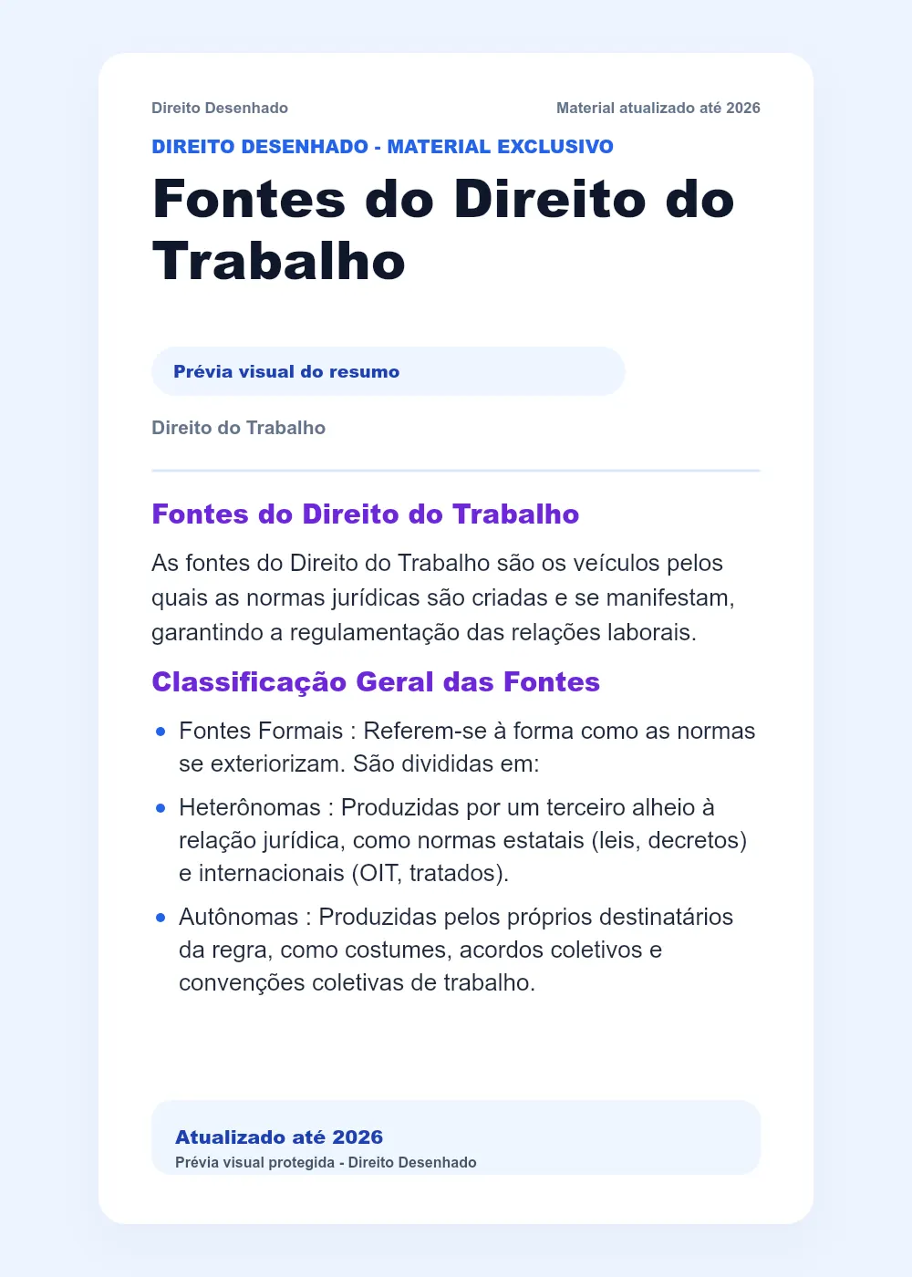 Resumos de Direito do Trabalho: Fontes do Direito do Trabalho
