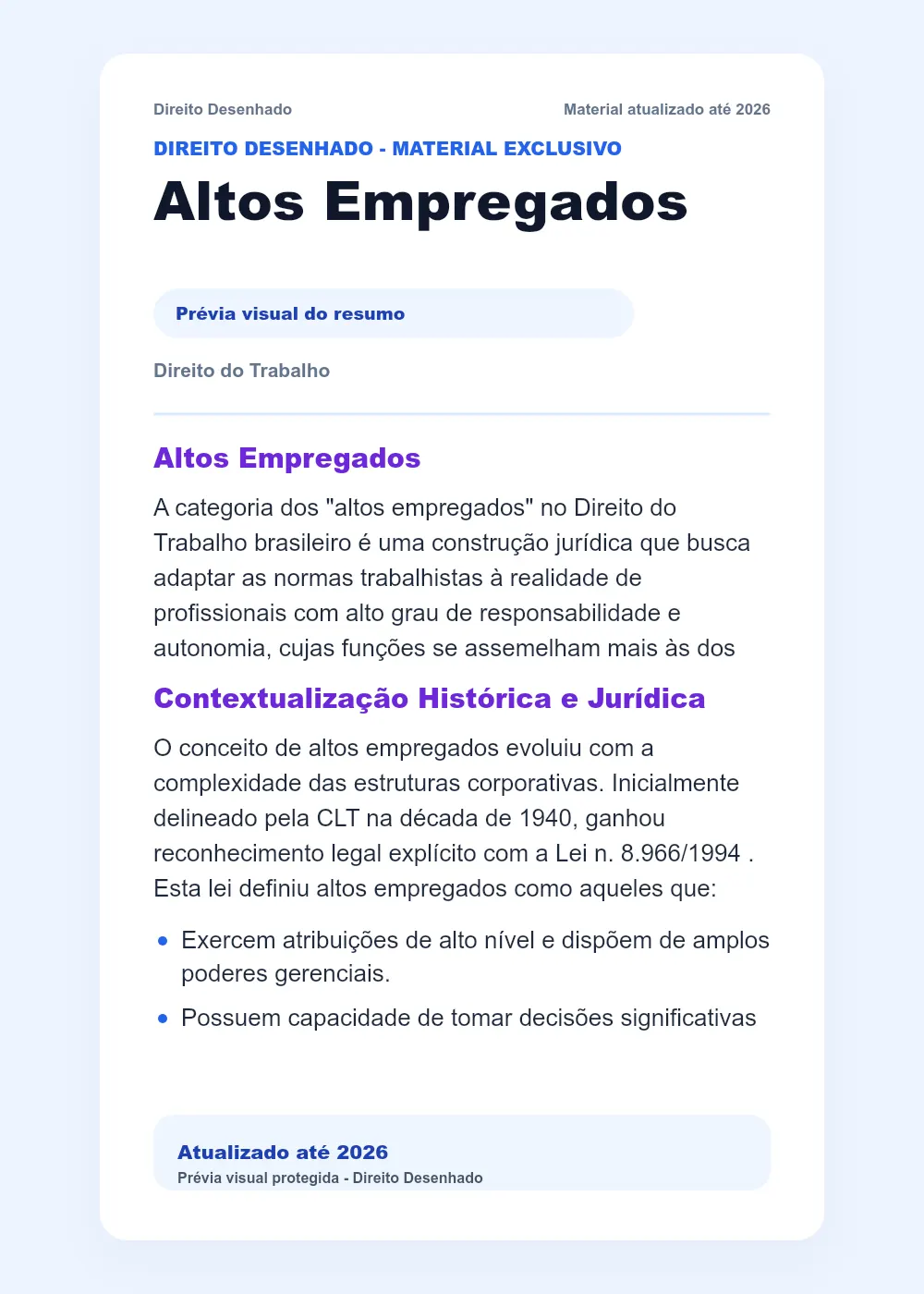 Resumos de Direito do Trabalho: Altos Empregados