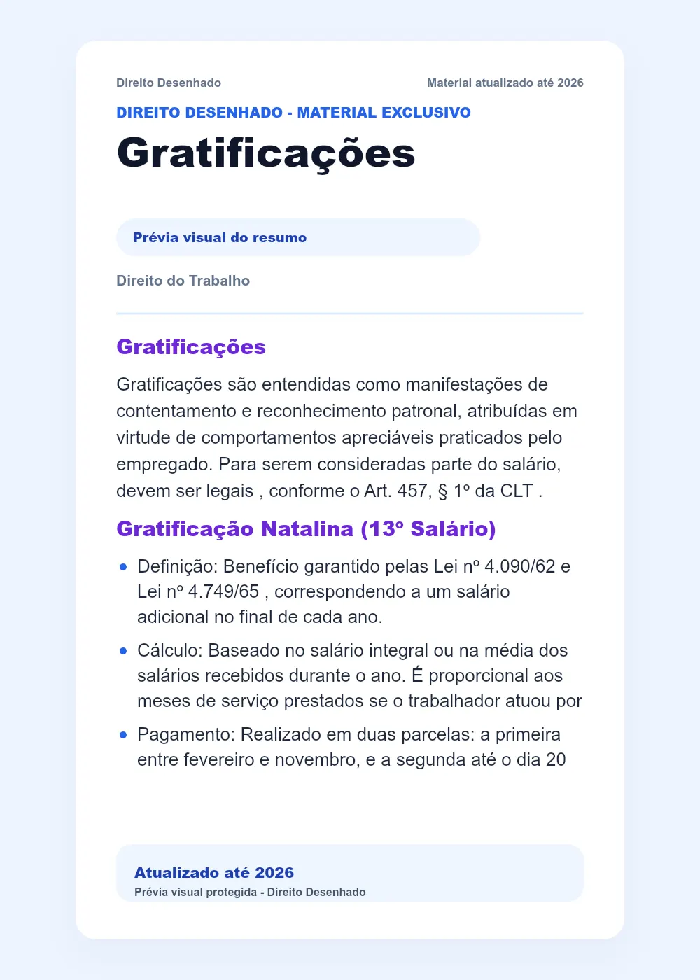 Resumos de Direito do Trabalho: Gratificações