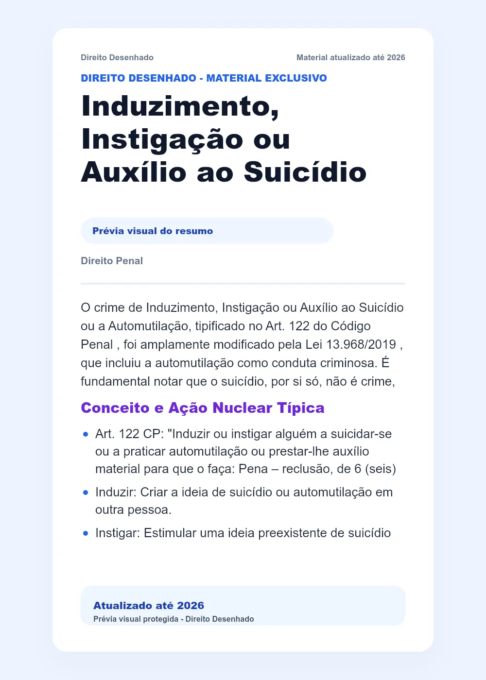 Resumos de Direito Penal: Induzimento, Instigação ou Auxílio ao Suicídio ou a Automutilação
