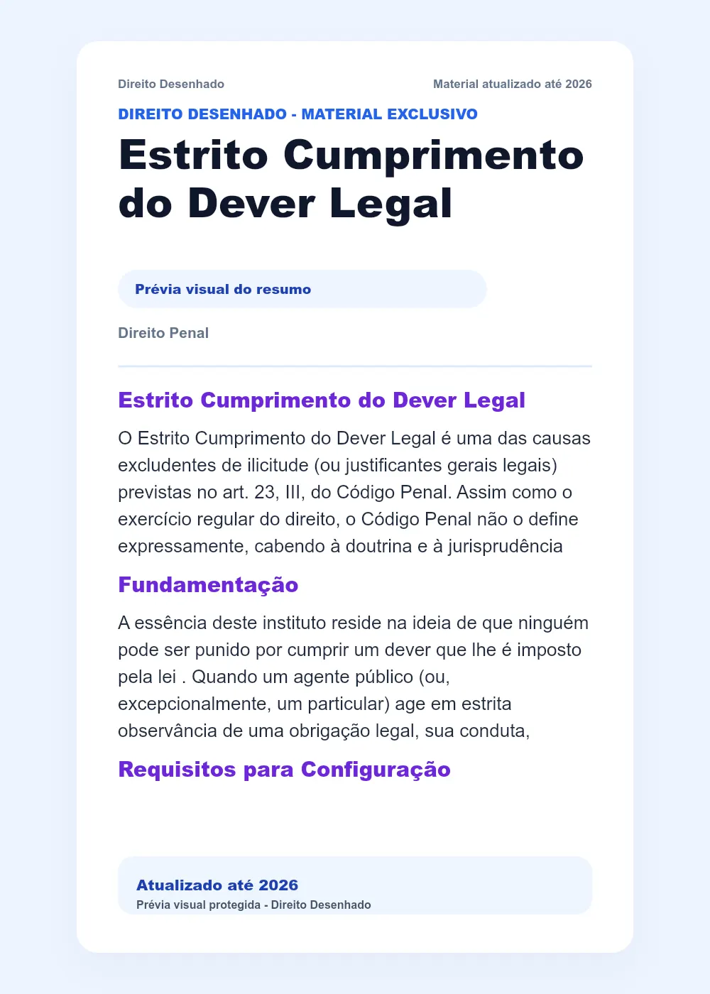 Resumos de Direito Penal: Estrito Cumprimento do Dever Legal