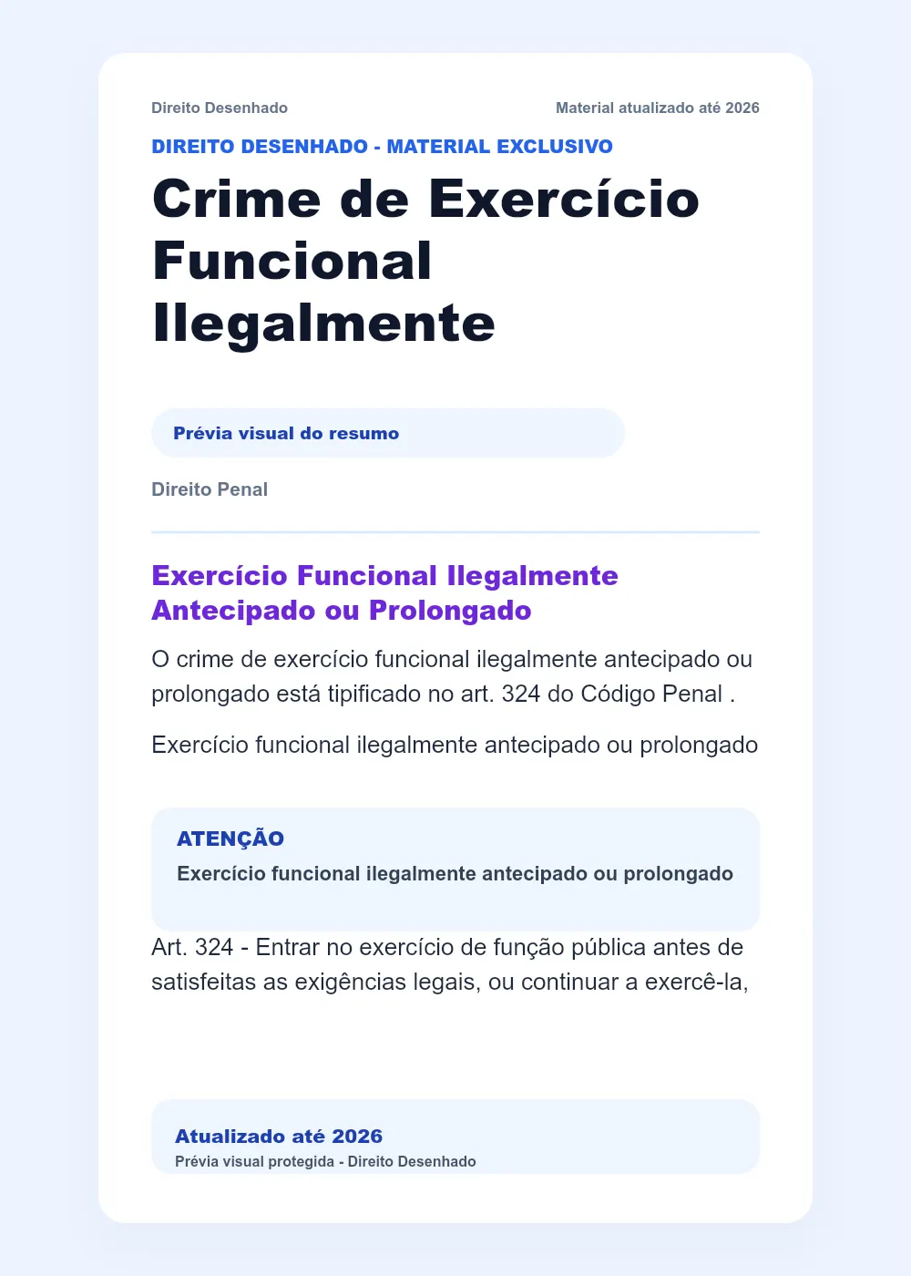 Resumos de Direito Penal: Crime de Exercício Funcional Ilegalmente Antecipado ou Prolongado