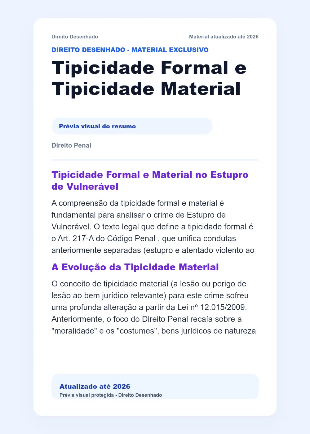 Resumos de Direito Penal: Tipicidade Formal e Tipicidade Material