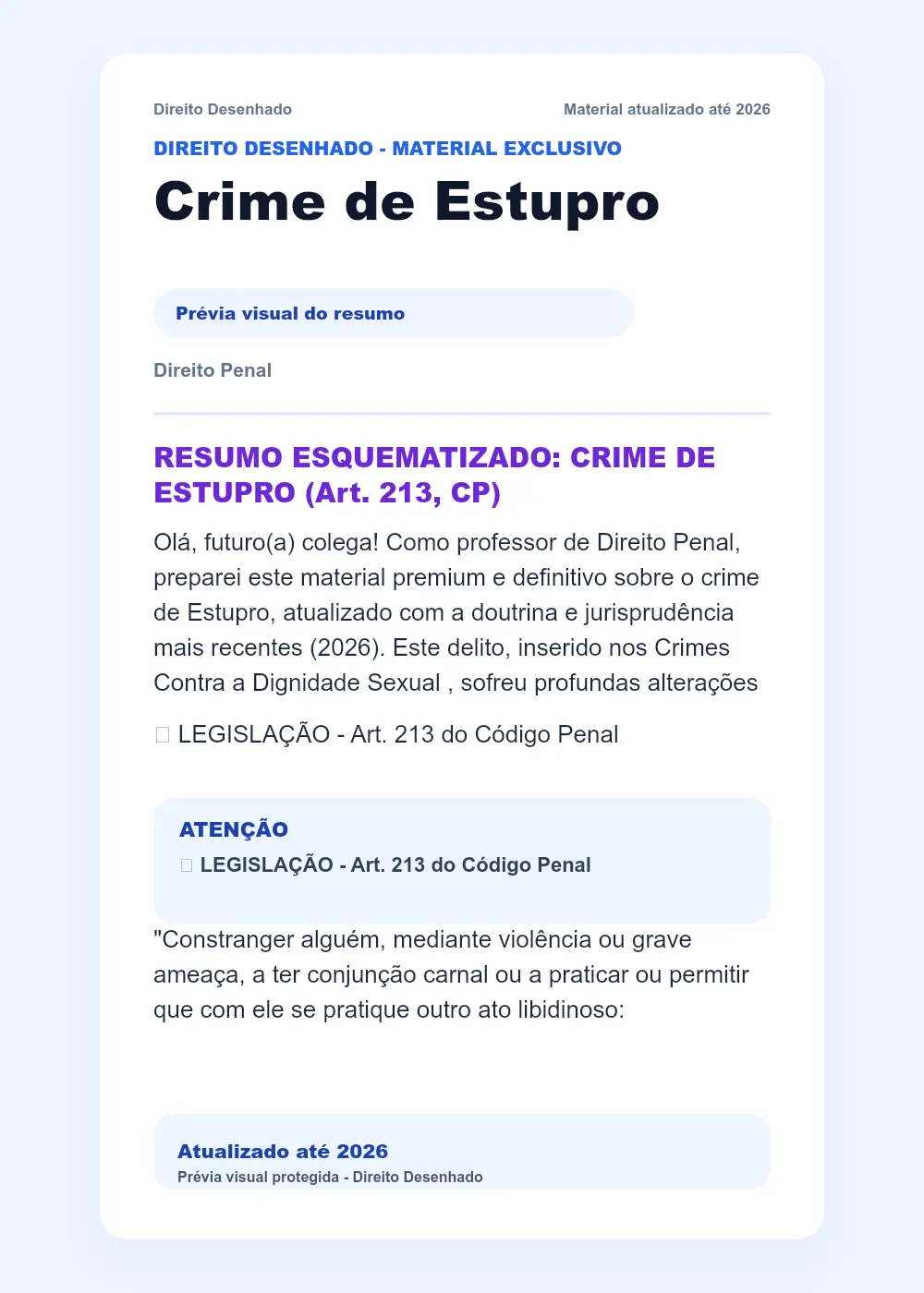 Resumos de Direito Penal: Crime de Estupro