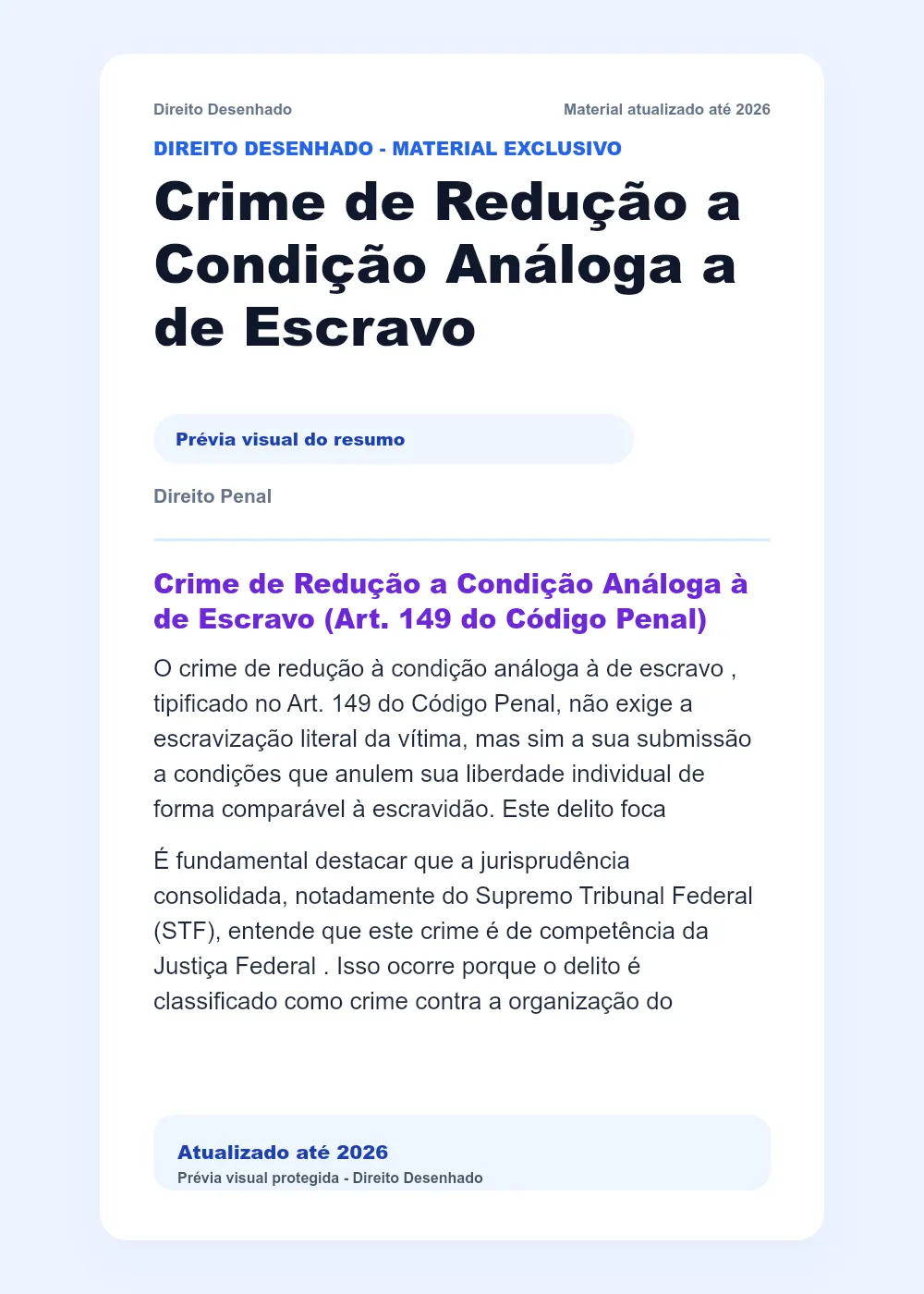 Resumos de Direito Penal: Crime de Redução a Condição Análoga a de Escravo