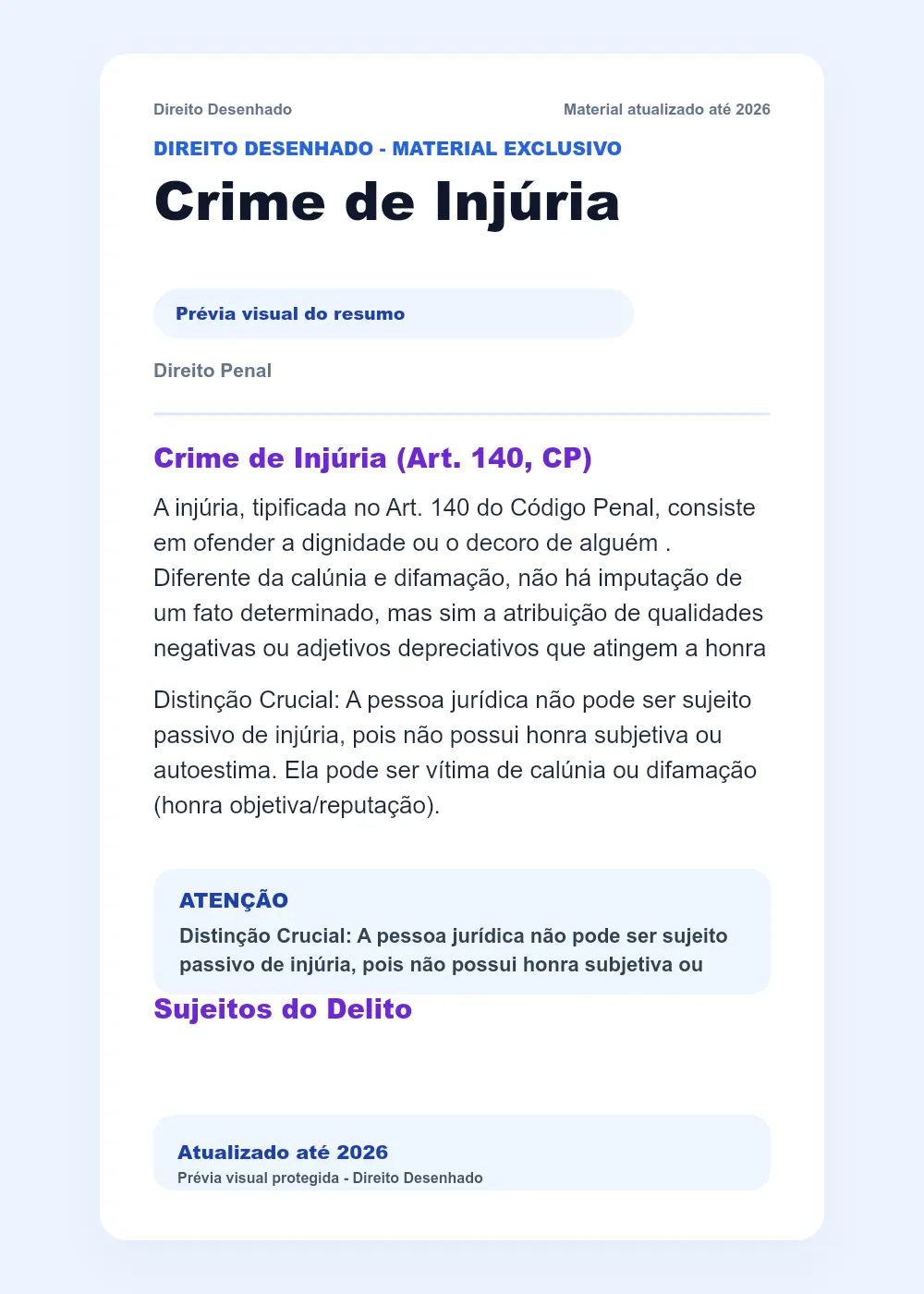 Resumos de Direito Penal: Crime de Injúria