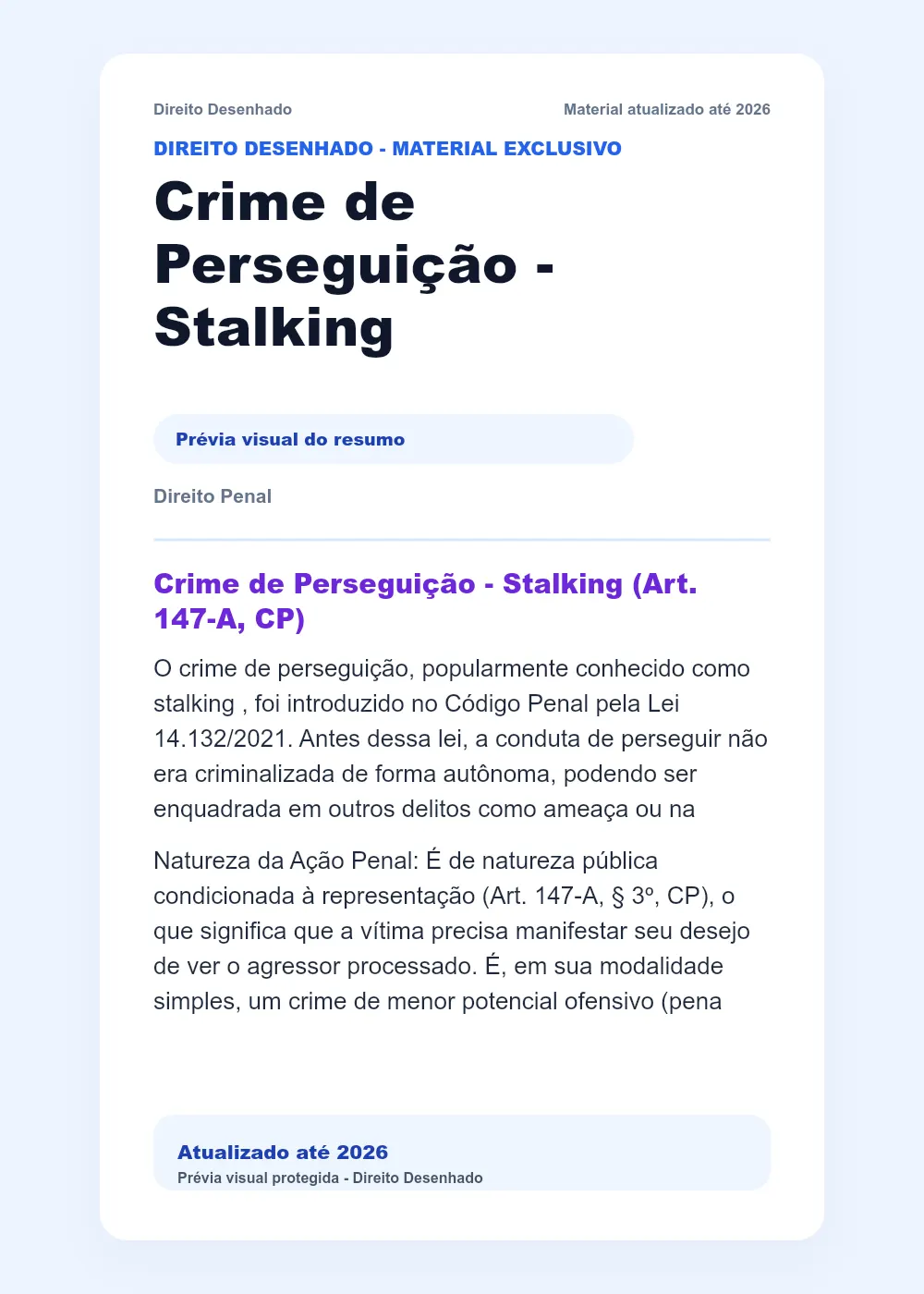 Resumos de Direito Penal: Crime de Perseguição - Stalking