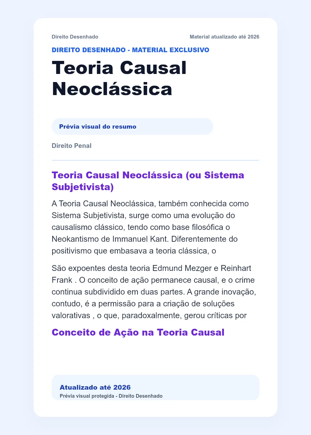 Resumos de Direito Penal: Teoria Causal Neoclássica