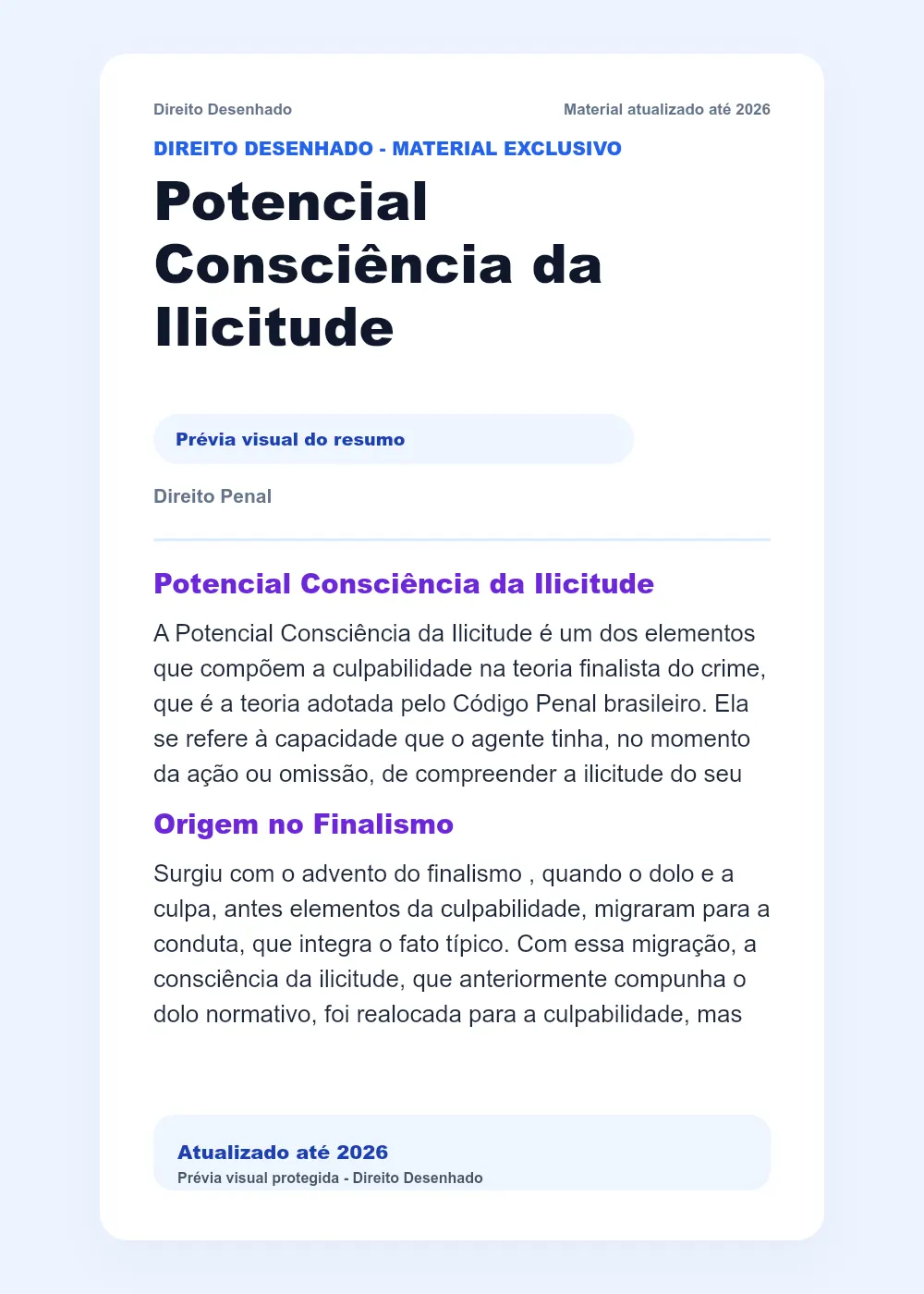 Resumos de Direito Penal: Potencial Consciência da Ilicitude
