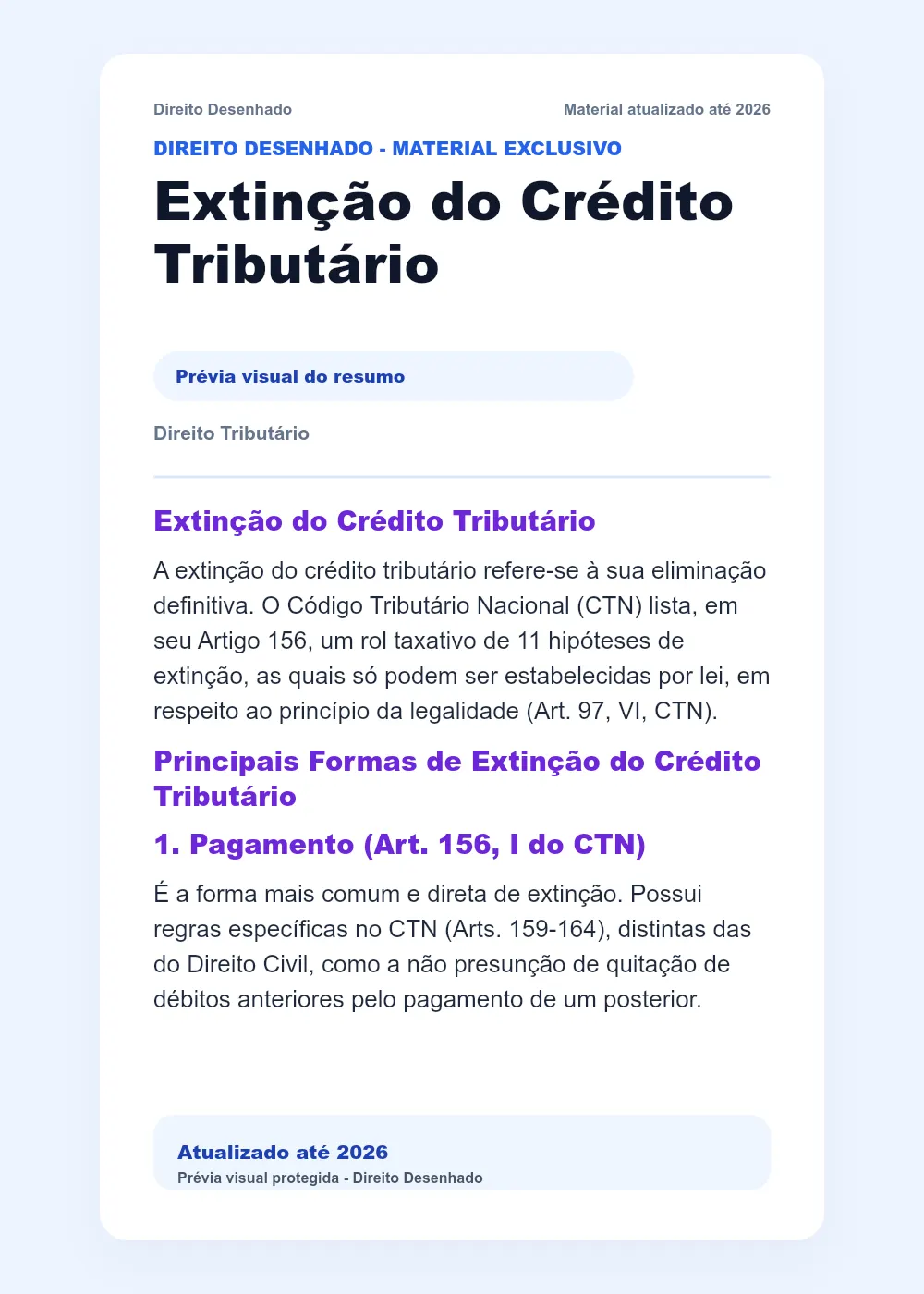 Resumos de Direito Tributário: Extinção do Crédito Tributário