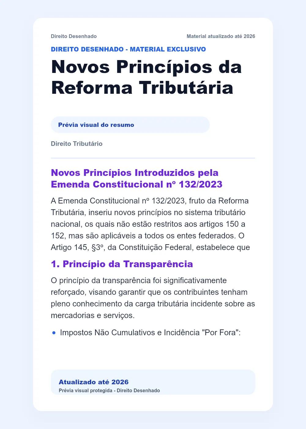 Resumos de Direito Tributário: Novos Princípios da Reforma Tributária
