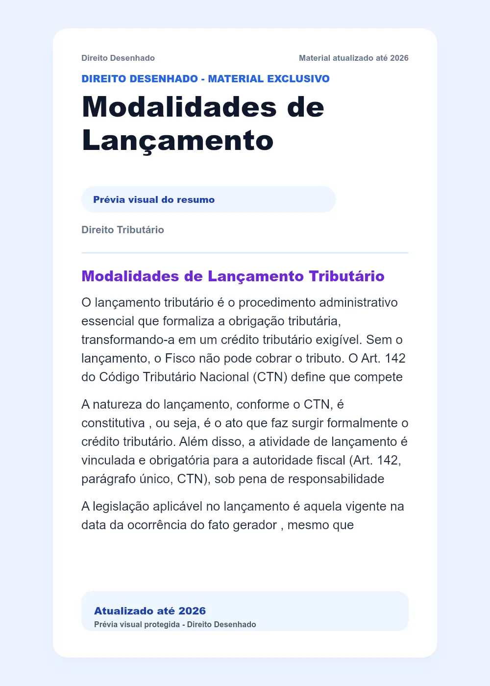 Resumos de Direito Tributário: Modalidades de Lançamento