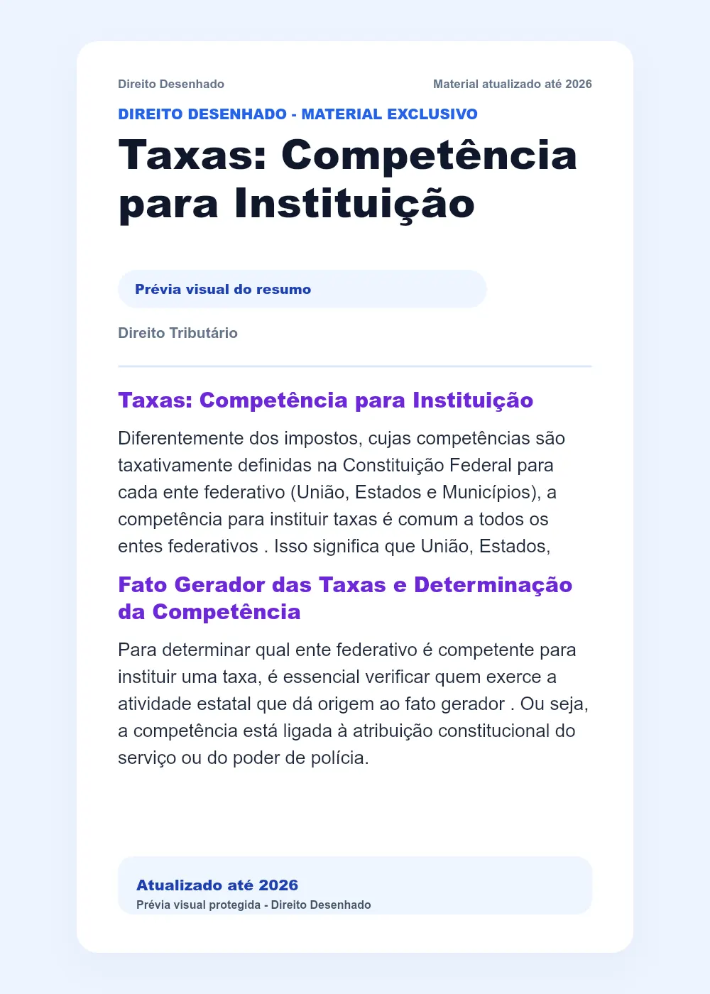 Resumos de Direito Tributário: Taxas: Competência para Instituição