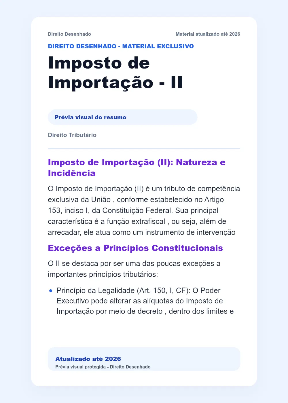 Resumos de Direito Tributário: Imposto de Importação - II