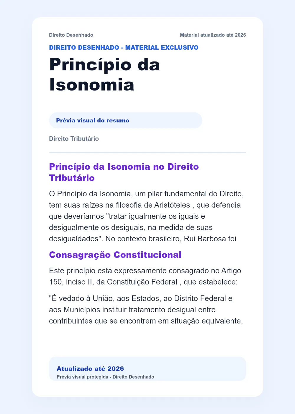 Resumos de Direito Tributário: Princípio da Isonomia